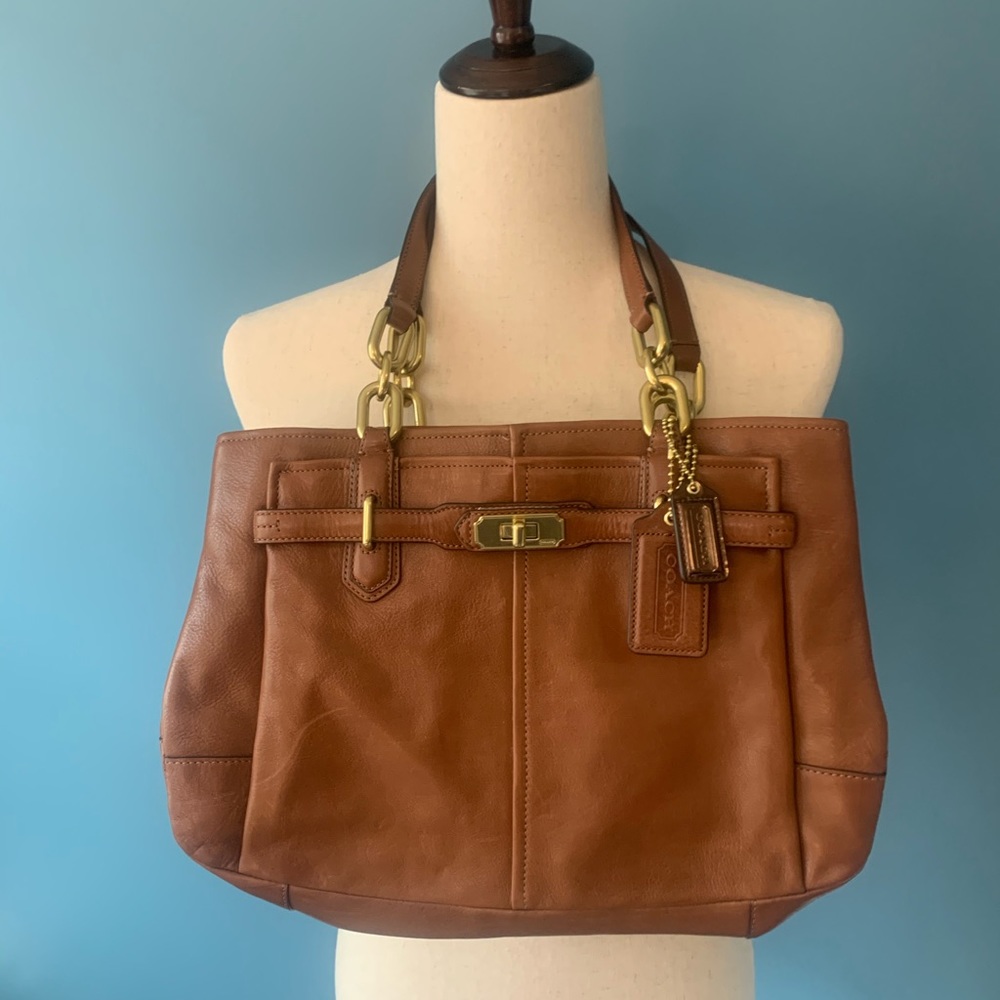 Whiskey Coach Shoulder Bag With Gold Hardware